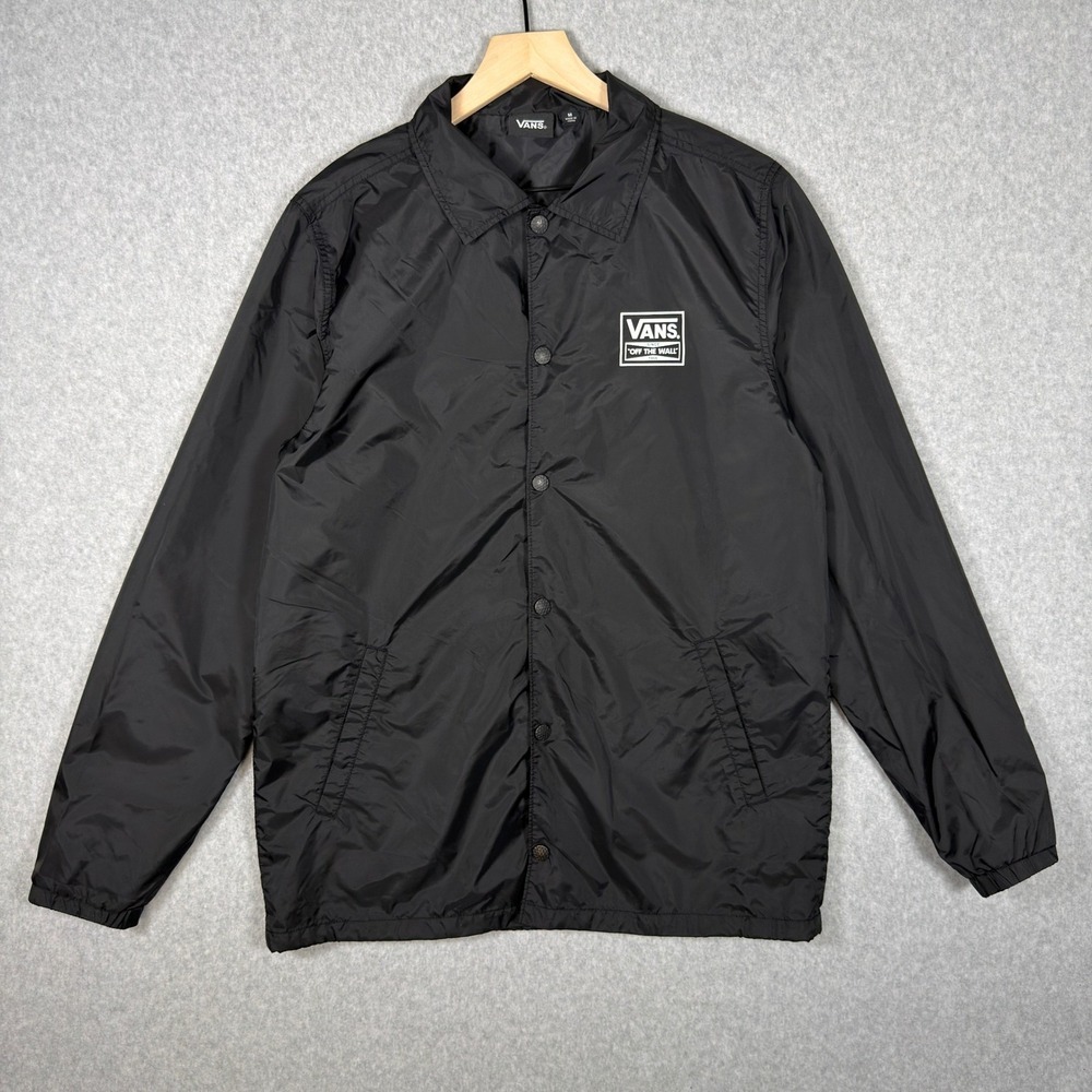 Vans Torrey Coaches Jacket Mens Medium Black Nylon Windbreaker VN0A4QLJBLK
